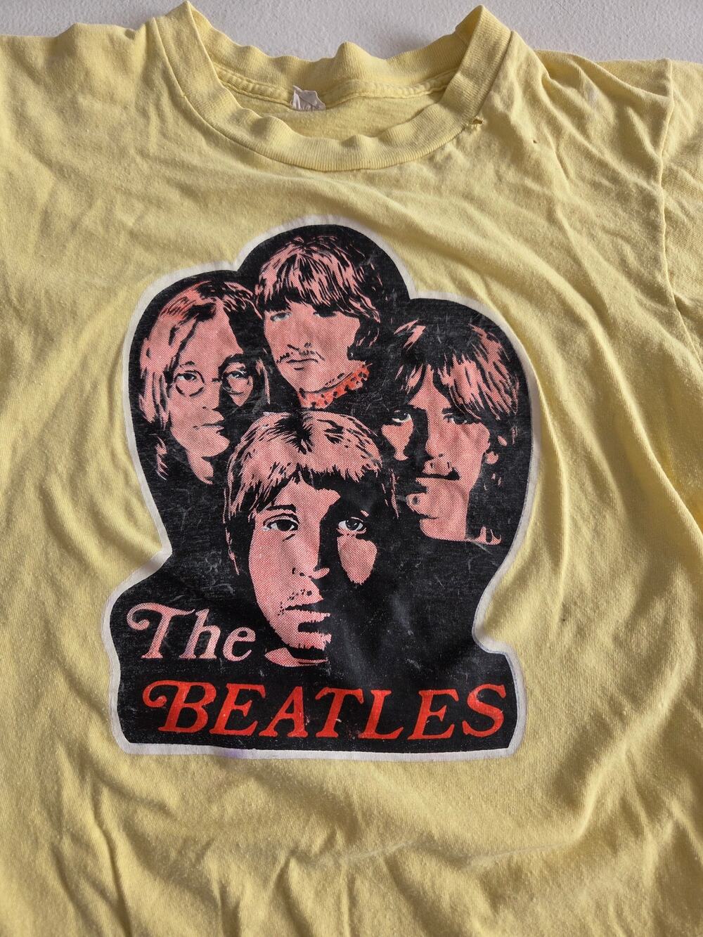 Vintage Beatles Single Stitch Heat Transfer Graphic T Shirt Yellow XS S